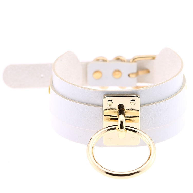 Vòng cổ choker hình chữ O da PU phong cách Harajuku châu Âu và Mỹ, vòng đơn vàng, cổ rộng, phong cách đường phố, câu lạc bộ đêm