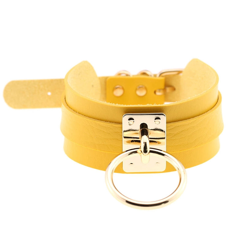 Vòng cổ choker hình chữ O da PU phong cách Harajuku châu Âu và Mỹ, vòng đơn vàng, cổ rộng, phong cách đường phố, câu lạc bộ đêm