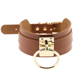 Vòng cổ choker hình chữ O da PU phong cách Harajuku châu Âu và Mỹ, vòng đơn vàng, cổ rộng, phong cách đường phố, câu lạc bộ đêm