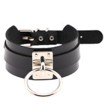 Vòng cổ choker hình chữ O rộng kiểu Harajuku châu Âu và Mỹ bằng da PU bạc nhẫn đơn, nhẫn bạc