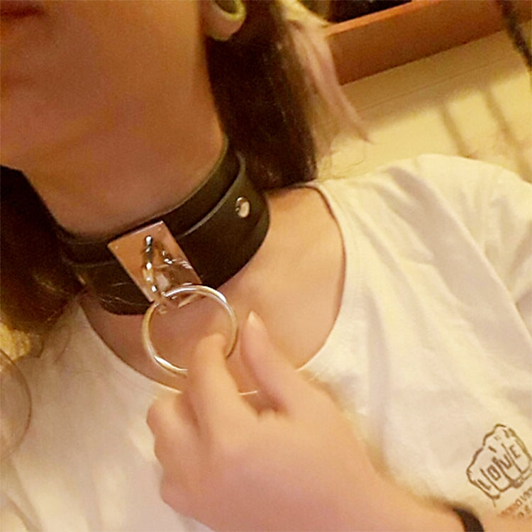 Vòng cổ choker hình chữ O rộng kiểu Harajuku châu Âu và Mỹ bằng da PU bạc nhẫn đơn, nhẫn bạc