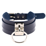 Vòng cổ choker hình chữ O rộng kiểu Harajuku châu Âu và Mỹ bằng da PU bạc nhẫn đơn, nhẫn bạc