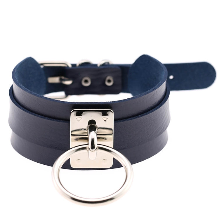 Vòng cổ choker hình chữ O rộng kiểu Harajuku châu Âu và Mỹ bằng da PU bạc nhẫn đơn, nhẫn bạc
