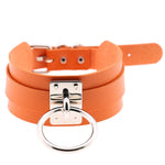 Vòng cổ choker hình chữ O rộng kiểu Harajuku châu Âu và Mỹ bằng da PU bạc nhẫn đơn, nhẫn bạc