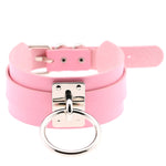 Vòng cổ choker hình chữ O rộng kiểu Harajuku châu Âu và Mỹ bằng da PU bạc nhẫn đơn, nhẫn bạc