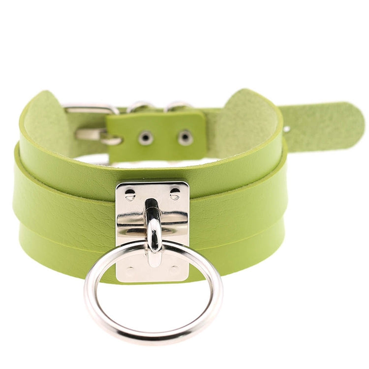 Vòng cổ choker hình chữ O rộng kiểu Harajuku châu Âu và Mỹ bằng da PU bạc nhẫn đơn, nhẫn bạc