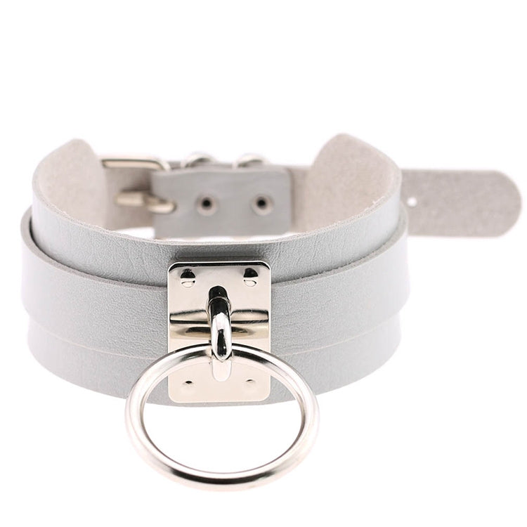 Vòng cổ choker hình chữ O rộng kiểu Harajuku châu Âu và Mỹ bằng da PU bạc nhẫn đơn, nhẫn bạc