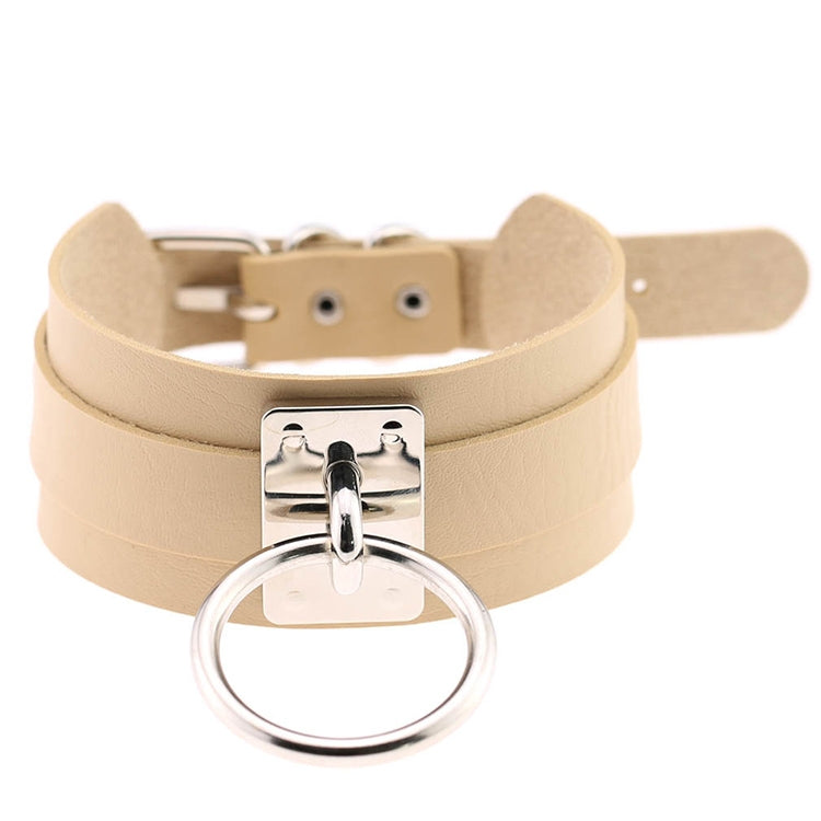 Vòng cổ choker hình chữ O rộng kiểu Harajuku châu Âu và Mỹ bằng da PU bạc nhẫn đơn, nhẫn bạc