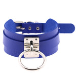 Vòng cổ choker hình chữ O rộng kiểu Harajuku châu Âu và Mỹ bằng da PU bạc nhẫn đơn, nhẫn bạc