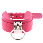Vòng cổ choker hình chữ O rộng kiểu Harajuku châu Âu và Mỹ bằng da PU bạc nhẫn đơn, nhẫn bạc