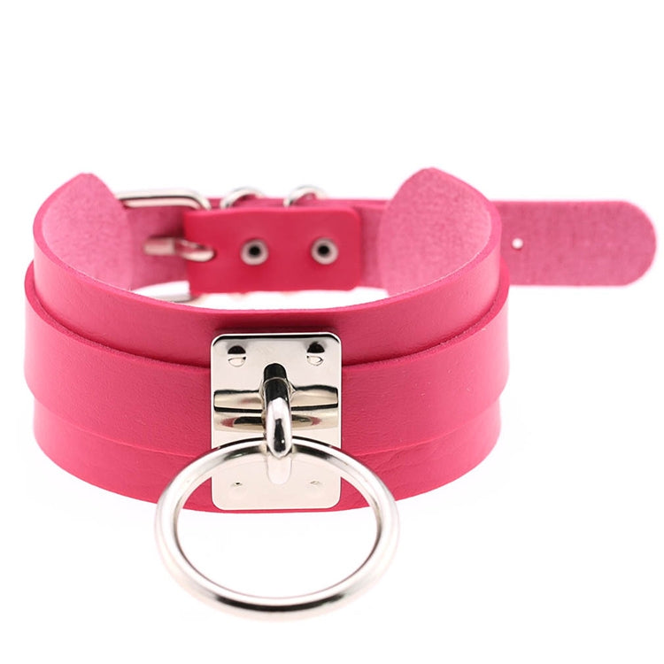 Vòng cổ choker hình chữ O rộng kiểu Harajuku châu Âu và Mỹ bằng da PU bạc nhẫn đơn, nhẫn bạc