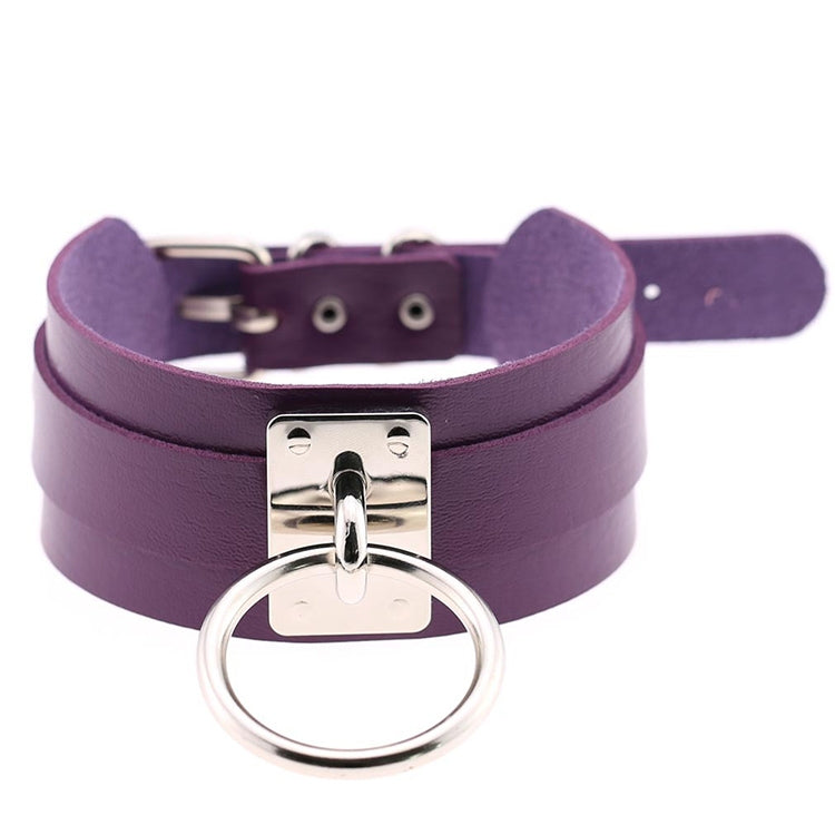 Vòng cổ choker hình chữ O rộng kiểu Harajuku châu Âu và Mỹ bằng da PU bạc nhẫn đơn, nhẫn bạc