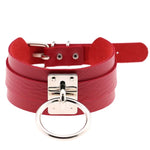Vòng cổ choker hình chữ O rộng kiểu Harajuku châu Âu và Mỹ bằng da PU bạc nhẫn đơn, nhẫn bạc