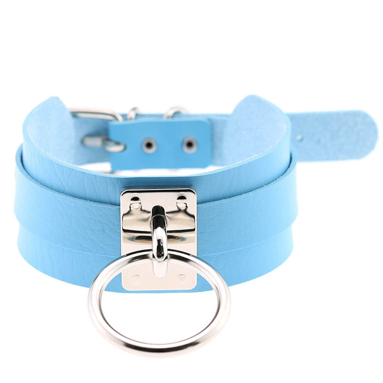 Vòng cổ choker hình chữ O rộng kiểu Harajuku châu Âu và Mỹ bằng da PU bạc nhẫn đơn, nhẫn bạc