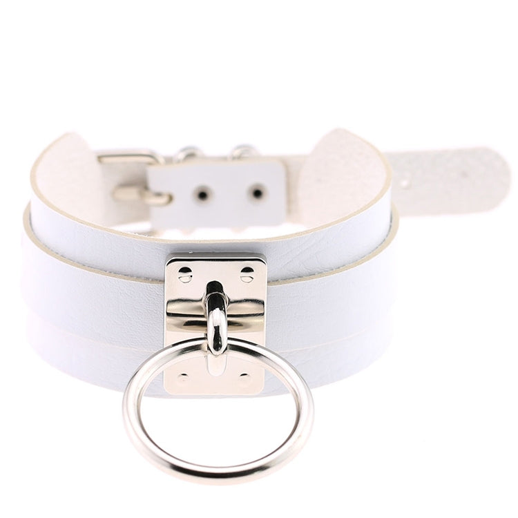 Vòng cổ choker hình chữ O rộng kiểu Harajuku châu Âu và Mỹ bằng da PU bạc nhẫn đơn, nhẫn bạc
