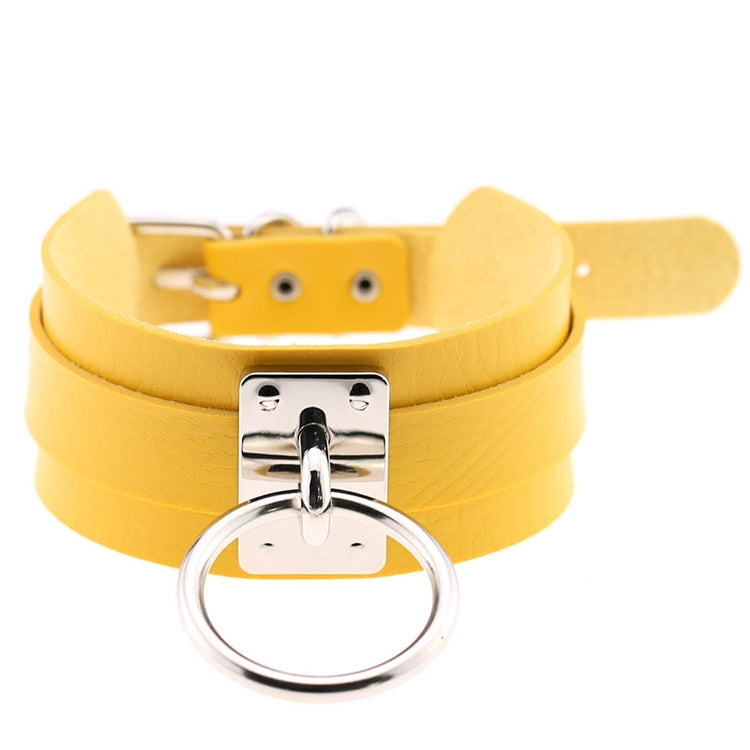 Vòng cổ choker hình chữ O rộng kiểu Harajuku châu Âu và Mỹ bằng da PU bạc nhẫn đơn, nhẫn bạc