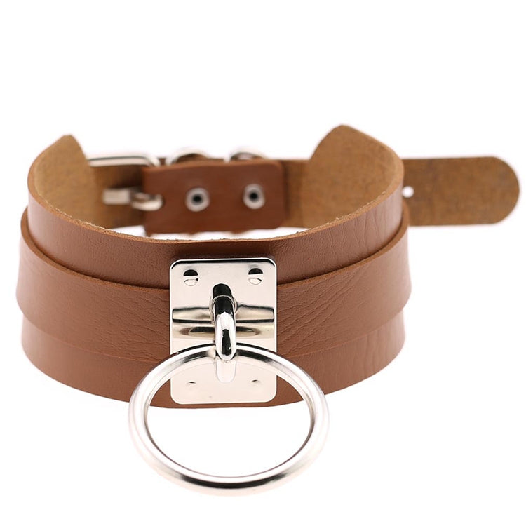 Vòng cổ choker hình chữ O rộng kiểu Harajuku châu Âu và Mỹ bằng da PU bạc nhẫn đơn, nhẫn bạc