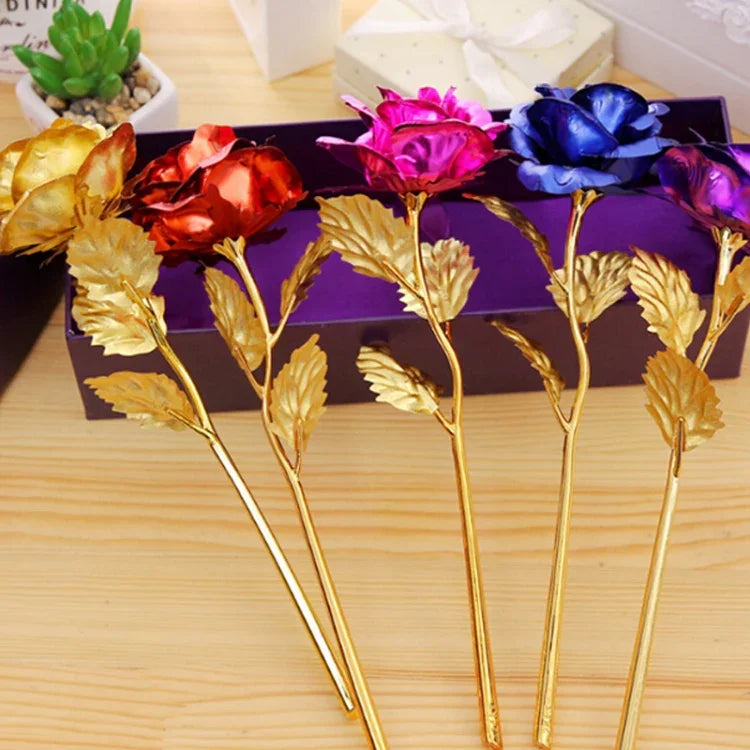 Hoa hồng giả mạ vàng 24K, giao màu ngẫu nhiên, mạ vàng 24K