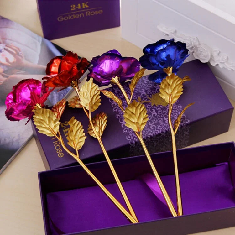 Hoa hồng giả mạ vàng 24K, giao màu ngẫu nhiên, mạ vàng 24K