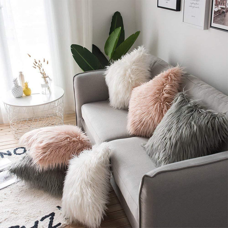 Vỏ gối nhung dài lông mềm phổ biến, vỏ gối vuông lông thú trang trí phòng ngủ, Kích thước: 45 x 45cm