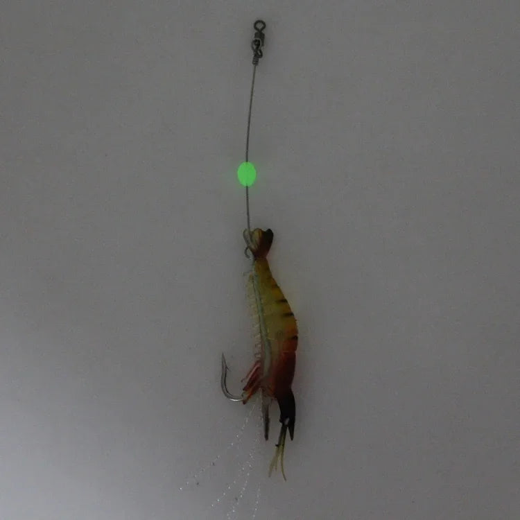 Mồi câu giả hình tôm phát sáng có móc, chiều dài: 7cm, màu vàng đỏ
