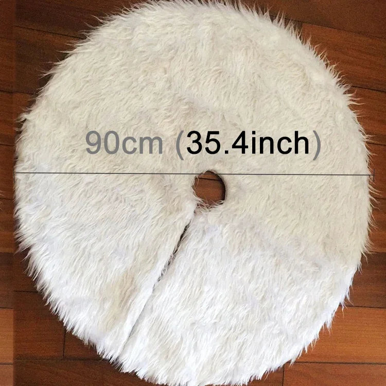 Váy cây thông Giáng sinh bằng vải nhung trắng trang trí hình tròn, đường kính: 90cm