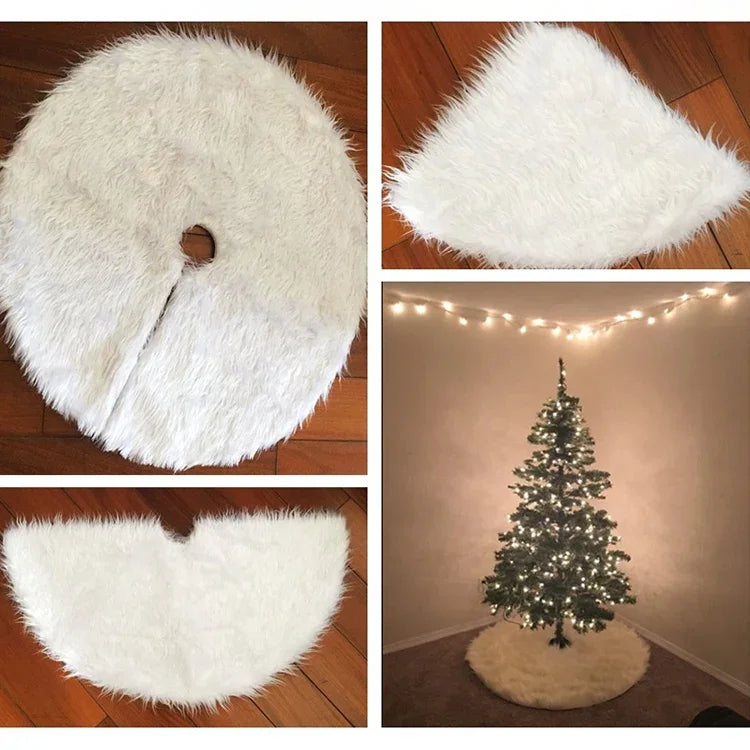 Váy cây thông Giáng sinh bằng vải nhung trắng trang trí hình tròn, đường kính: 90cm