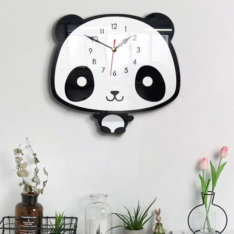 Đồng hồ treo tường acrylic trang trí phòng khách, văn phòng, phòng ngủ hình gấu trúc đu đưa, đồng hồ acrylic gấu trúc đu đưa