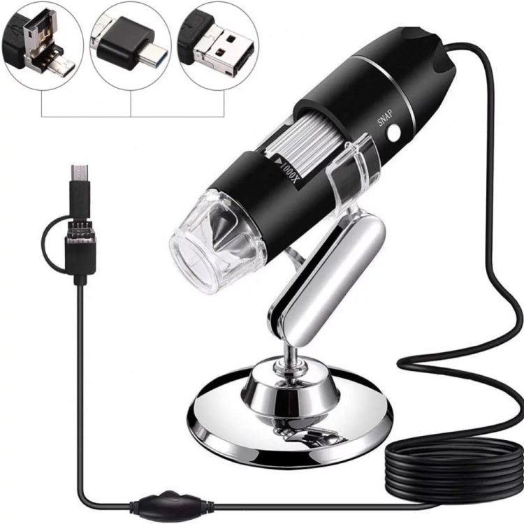Kính hiển vi kỹ thuật số USB 3 trong 1 cảm biến hình ảnh HD phóng đại 1600X với 8 đèn LED & giá đỡ chuyên nghiệp