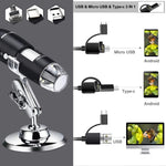 Kính hiển vi kỹ thuật số USB 3 trong 1 cảm biến hình ảnh HD phóng đại 1600X với 8 đèn LED & giá đỡ chuyên nghiệp