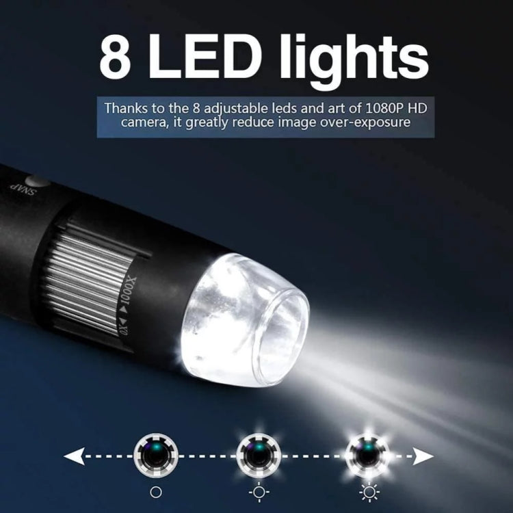 Kính hiển vi kỹ thuật số USB 3 trong 1 cảm biến hình ảnh HD phóng đại 1600X với 8 đèn LED & giá đỡ chuyên nghiệp