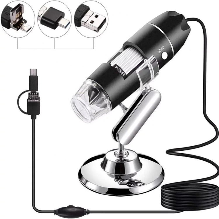 Kính hiển vi kỹ thuật số USB 3 trong 1 cảm biến hình ảnh HD phóng đại 1600X với 8 đèn LED & giá đỡ chuyên nghiệp