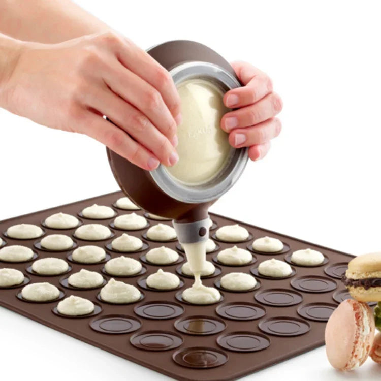 Bộ đệm silicone kích thước lớn nướng bếp + Nồi có khung + Hộp màu, Bộ khuôn làm bánh Macaron