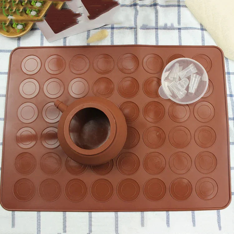 Bộ đệm silicone kích thước lớn nướng bếp + Nồi có khung + Hộp màu, Bộ khuôn làm bánh Macaron