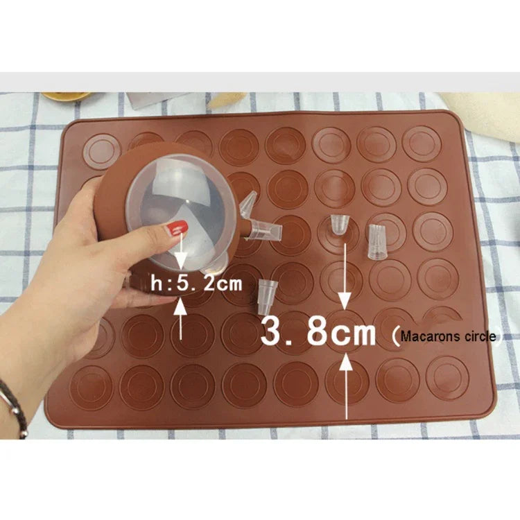 Bộ đệm silicone kích thước lớn nướng bếp + Nồi có khung + Hộp màu, Bộ khuôn làm bánh Macaron