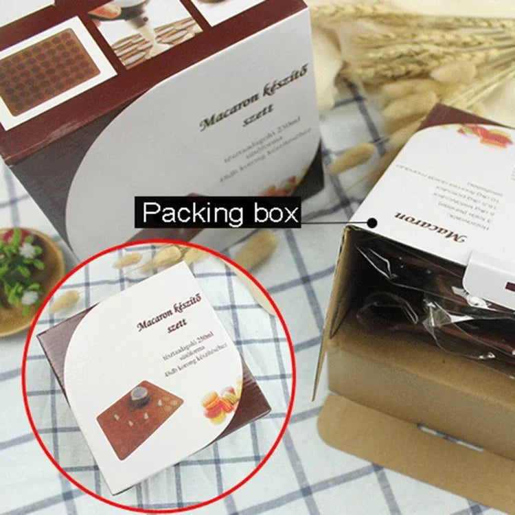 Bộ đệm silicone kích thước lớn nướng bếp + Nồi có khung + Hộp màu, Bộ khuôn làm bánh Macaron