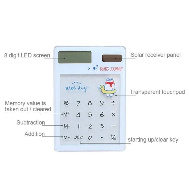 Máy Tính Màn Hình LED 8 Chữ Số Có Bàn Phím Cảm Ứng Trong Suốt & Tấm Pin Năng Lượng Mặt Trời, Giao Màu Ngẫu Nhiên, Máy Tính 8 Chữ Số
