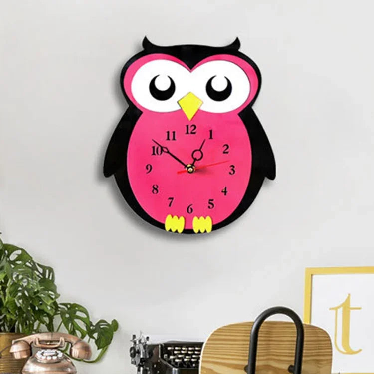 11*10 inch Children Bedroom Room Decor Battery Operated Shaped Mute Non Ticking Round Wall Quartz Clock, Owl