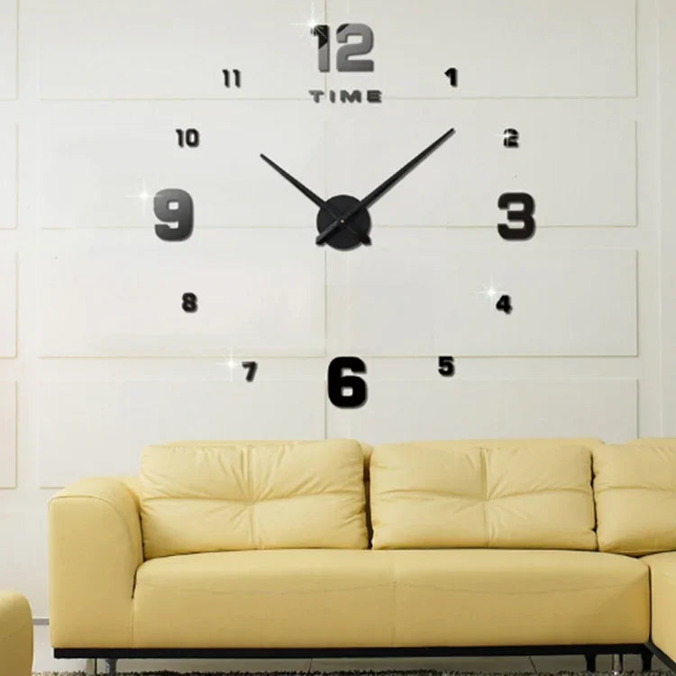Đồng hồ treo tường không khung số 3D DIY gương trang trí phòng ngủ, Kích thước: 100*100cm, 3M005 (Đen), 3M005 (Vàng), 3M005 (Bạc)