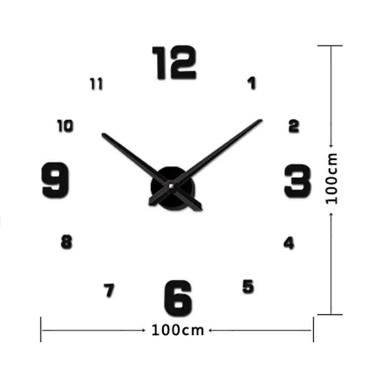 Đồng hồ treo tường không khung số 3D DIY gương trang trí phòng ngủ, Kích thước: 100*100cm, 3M005 (Đen), 3M005 (Vàng), 3M005 (Bạc)