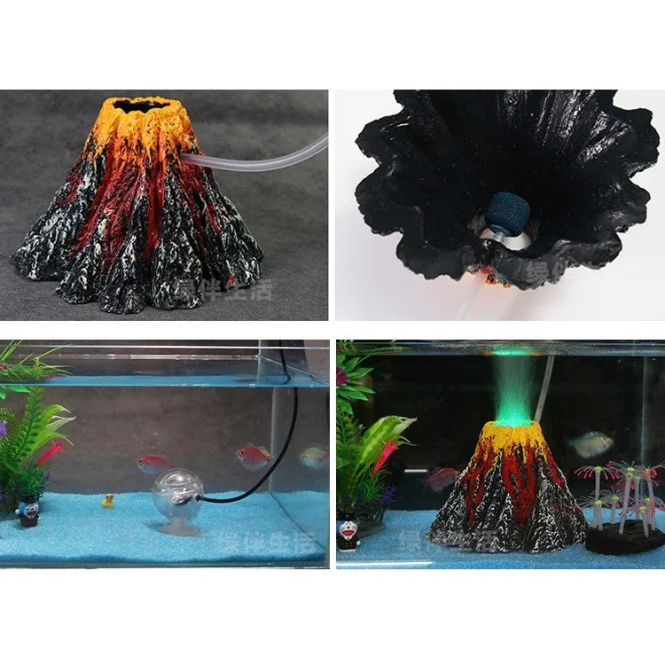 Trang trí bể cá cây cỏ nhân tạo, núi lửa đá cảnh, đồ trang trí đá sáng tạo bằng nhựa resin, máy bơm khí bể cá, kích thước: S, 8.5*5.5*2.0 cm