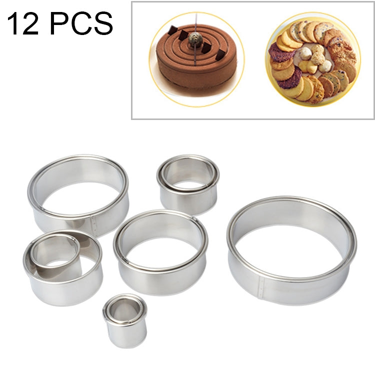 Bộ 12 khuôn cắt hình tròn bằng thép không gỉ cho bánh mousse, bánh donut, dụng cụ làm bánh, hình tròn (12 cái/bộ)