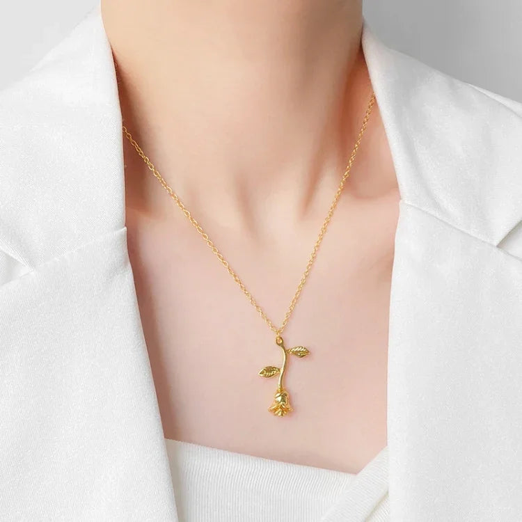 Dây chuyền trang sức mặt dây chuyền hoa hồng quà ngày Valentine, Chiều dài dây: 45cm