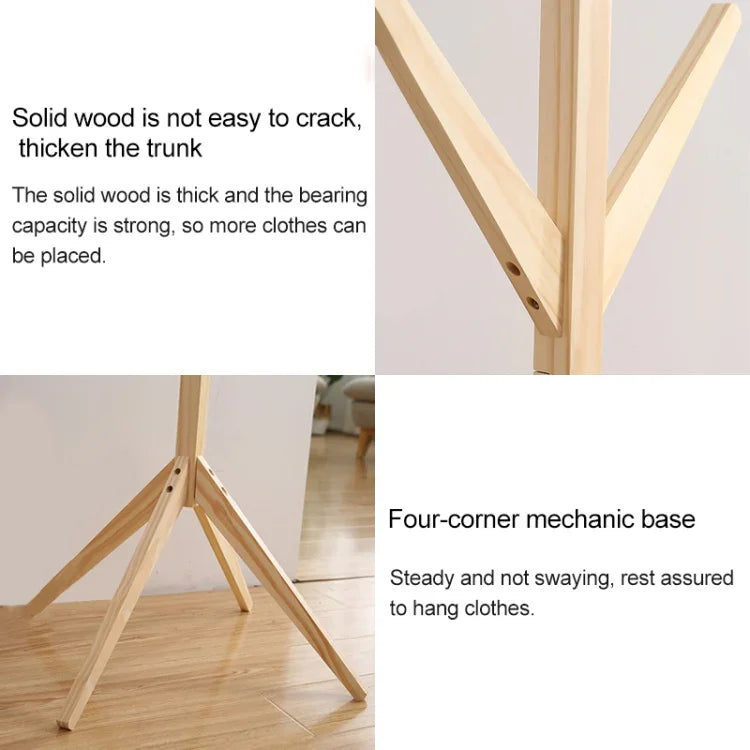 Giá treo mũ sàn gỗ đặc hình cây sáng tạo, Kích thước: 175x45x45cm, 175x45x45cm (Cà phê đậm), 175x45x45cm (Trắng), 175x45x45cm (Gỗ)