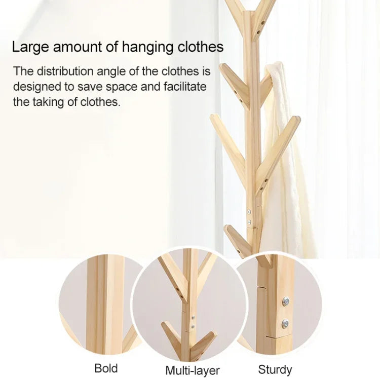 Giá treo mũ sàn gỗ đặc hình cây sáng tạo, Kích thước: 175x45x45cm, 175x45x45cm (Cà phê đậm), 175x45x45cm (Trắng), 175x45x45cm (Gỗ)