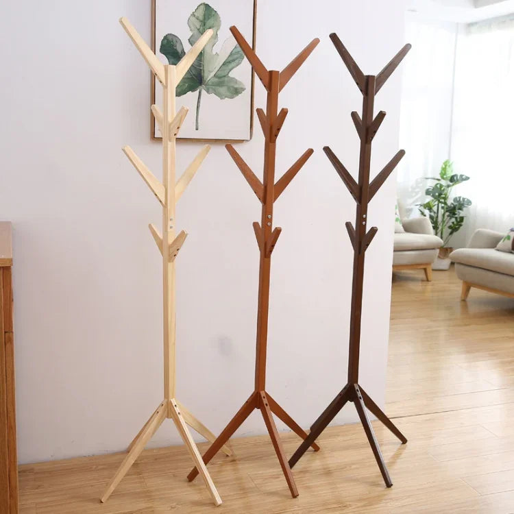 Giá treo mũ sàn gỗ đặc hình cây sáng tạo, Kích thước: 175x45x45cm, 175x45x45cm (Cà phê đậm), 175x45x45cm (Trắng), 175x45x45cm (Gỗ)