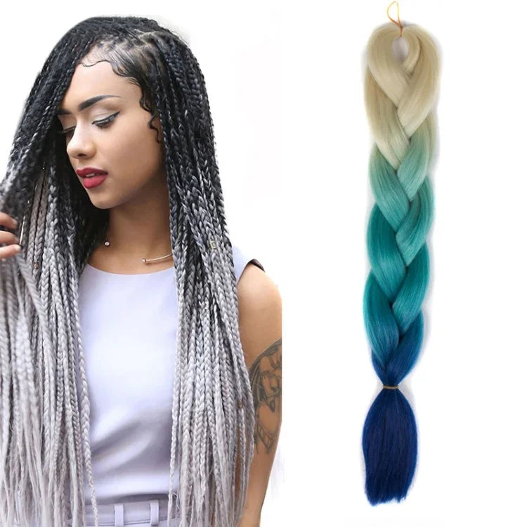 Tóc giả bím tóc cá nhân màu gradient thời trang bằng sợi hóa học, chiều dài: 60cm (18 xanh hải quân + xanh da trời), 01, 02, 03, 06, 08, 15, 16, 17, 18, 26, 27, 28, 29, 54, 59