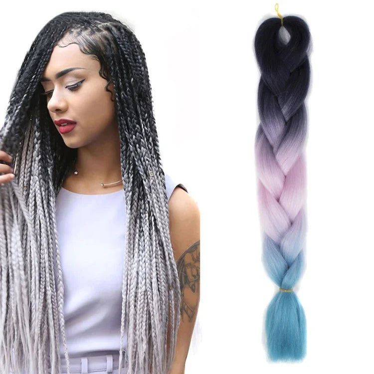 Tóc giả bím tóc cá nhân màu gradient thời trang bằng sợi hóa học, chiều dài: 60cm (18 xanh hải quân + xanh da trời), 01, 02, 03, 06, 08, 15, 16, 17, 18, 26, 27, 28, 29, 54, 59