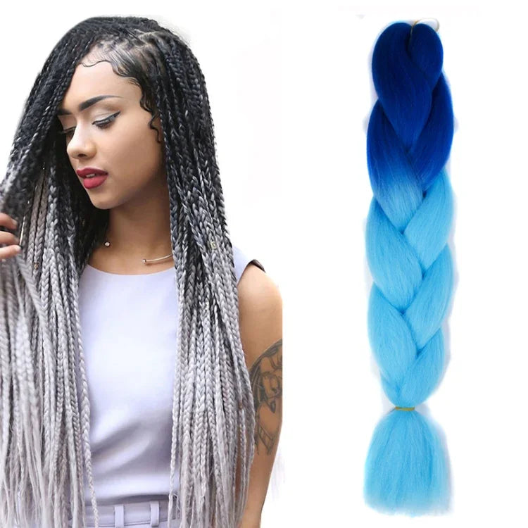 Tóc giả bím tóc cá nhân màu gradient thời trang bằng sợi hóa học, chiều dài: 60cm (18 xanh hải quân + xanh da trời), 01, 02, 03, 06, 08, 15, 16, 17, 18, 26, 27, 28, 29, 54, 59