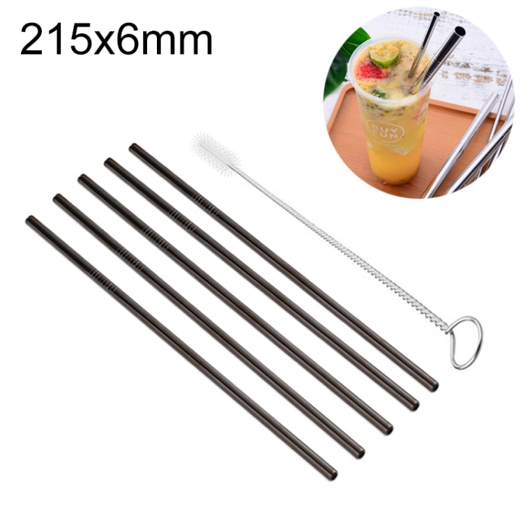 Bộ 5 ống hút thẳng bằng thép không gỉ có thể tái sử dụng + bàn chải vệ sinh, 215*6mm, 215*6mm (thẳng)